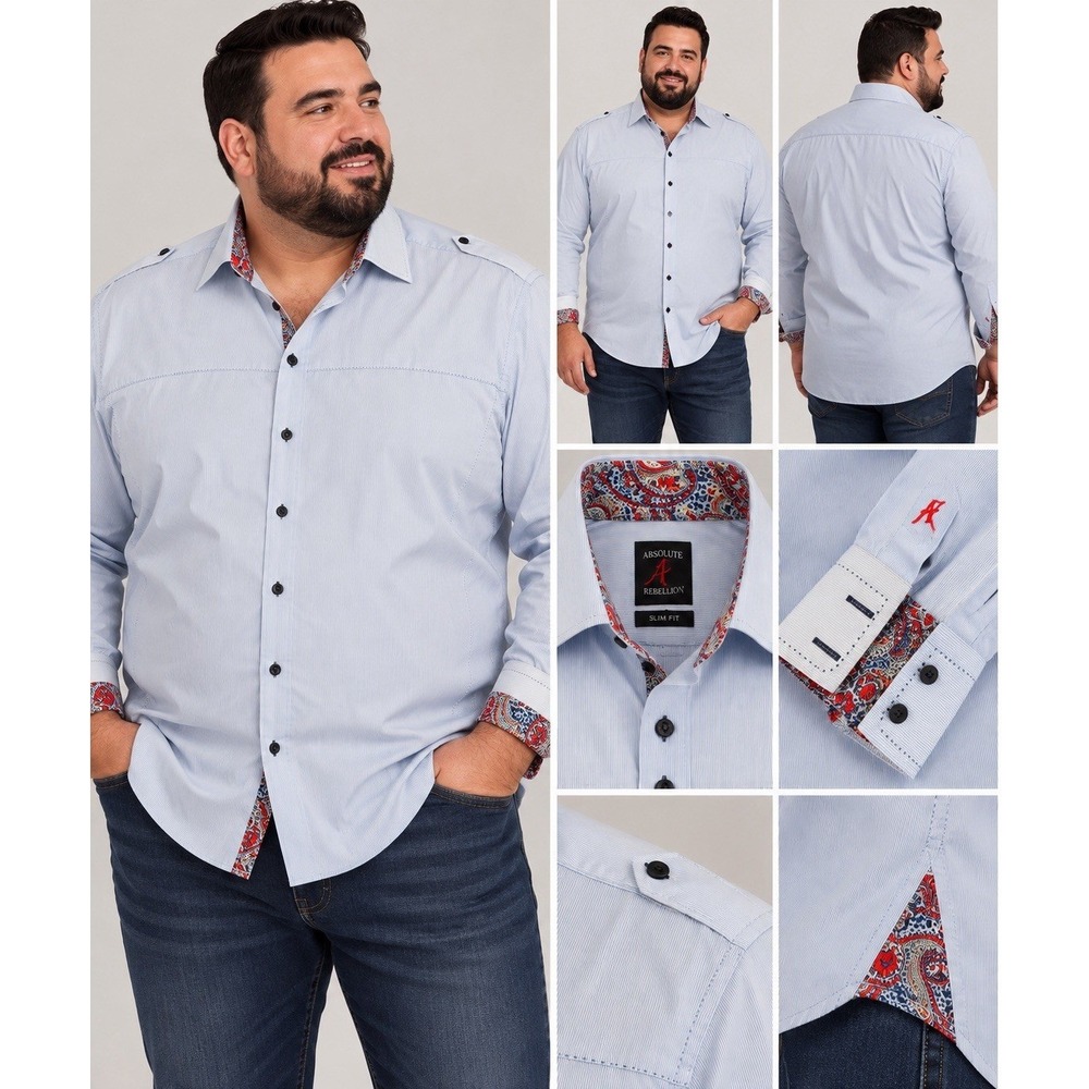 Absolute Rebellion Men's 3XL Slim Fit Blue Striped Long Sleeve Shirt(7-b10)